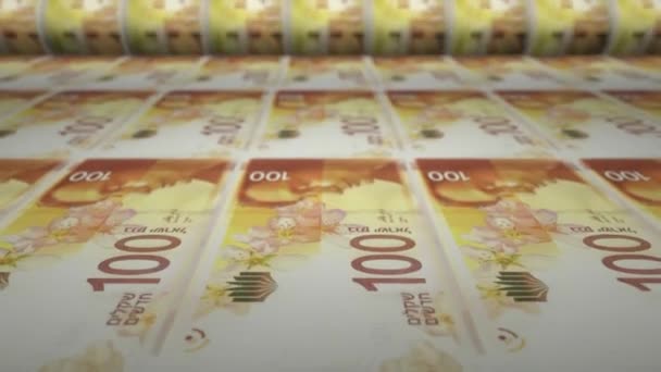 Ισραηλινά Χαρτονομίσματα Των 100 Σέκελ Μηχανή Εκτύπωσης Χρημάτων Βίντεο Από — Αρχείο Βίντεο