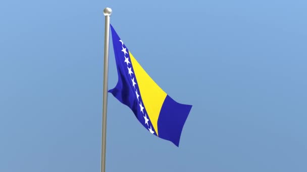 Флаг Боснии Герцеговины Флагштоке Флаг Развевается Ветру — стоковое видео