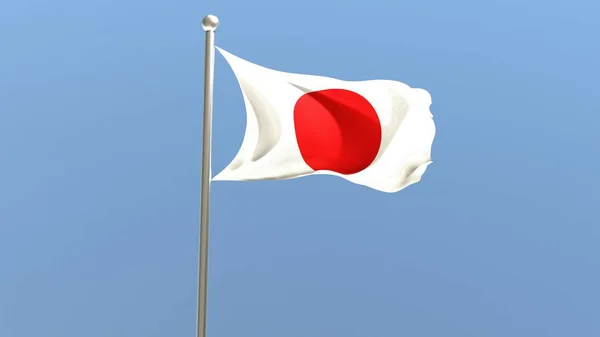 Japanese flag on flagpole. Japan flag fluttering in the wind. 3D image.