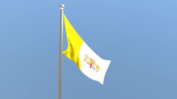 Σημαία Βατικανού Κοντάρι Σημαία Του Βατικανού Που Κυματίζει Στον Άνεμο — Αρχείο Βίντεο