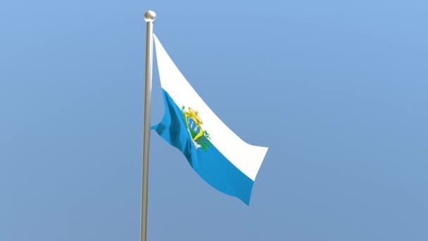 Bandera San Marino Asta Bandera Bandera San Marino Ondeando Viento — Vídeo de stock