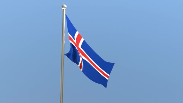 旗竿にアイスランド国旗 アイスランドの旗が風になびく — ストック動画