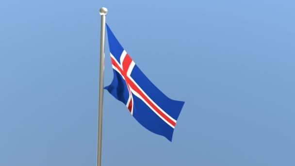 Ijslandse Vlag Vlaggenmast Ijslandse Vlag Wapperend Wind — Stockvideo