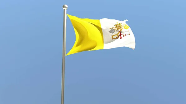 Flaga Watykanu Maszcie Flaga Watykanu Trzepocze Wietrze Renderowanie — Zdjęcie stockowe