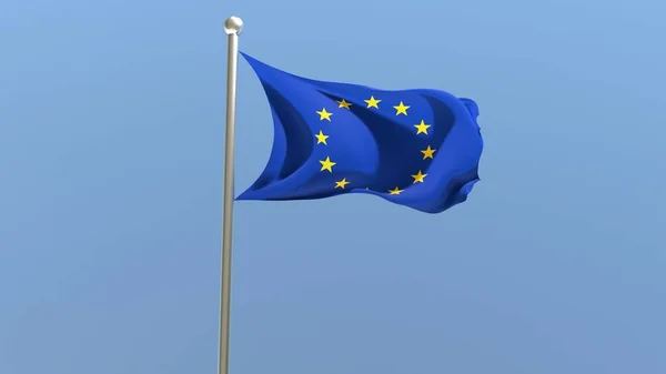 European Union Flag Flagpole Europe Flag Fluttering Wind Render — Zdjęcie stockowe