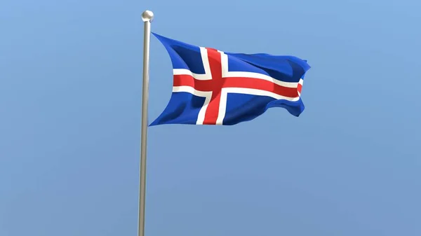 Bandeira Islandesa Mastro Bandeira Bandeira Islândia Balançando Vento Renderização — Fotografia de Stock