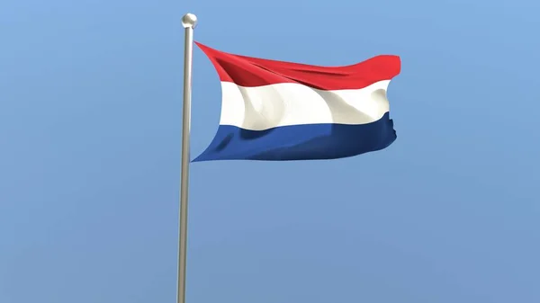 Dutch Flag Flagpole Netherlands Flag Fluttering Wind Render — Zdjęcie stockowe