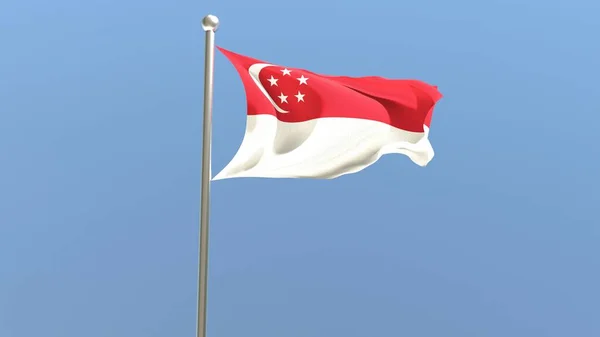 Drapeau Singapourien Sur Mât Drapeau Singapour Flotte Dans Vent Rendu — Photo