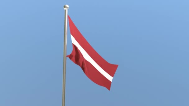 Флаг Латвии Флагштоке Флаг Латвии Развевается Ветру — стоковое видео