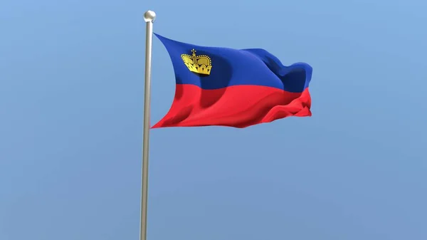 Liechtenstein Flag Flagpole Liechtenstein Flag Fluttering Wind Render — 图库照片