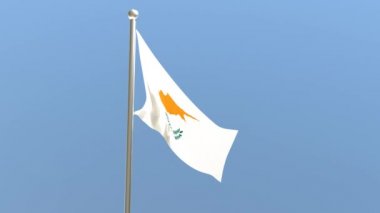 Bayrak direğinde Kıbrıs bayrağı. Kıbrıs bayrağı rüzgarda dalgalanıyor.