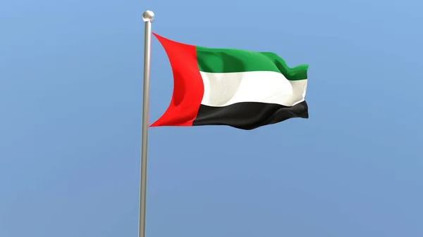 Флаг Объединенных Арабских Эмиратов Флагштоке Флаг Оаэ Развевается Ветру Рендеринг — стоковое фото