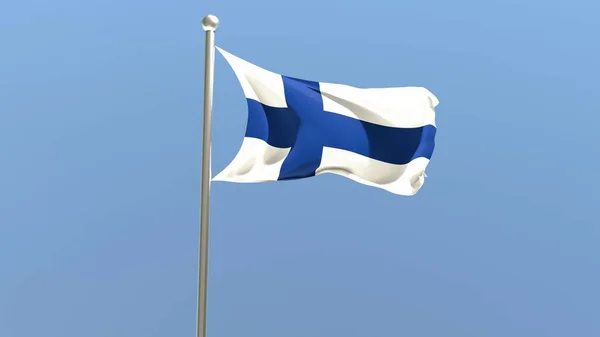 Finnish Flag Flagpole Finland Flag Fluttering Wind Render — Stock Photo, Image