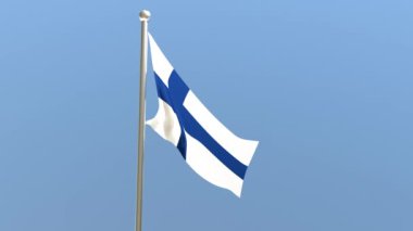 Bayrak direğinde Finlandiya bayrağı. Finlandiya bayrağı rüzgarda dalgalanıyor.
