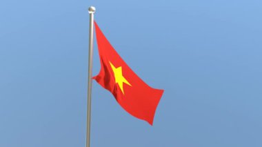 Bayrak direğinde Vietnam bayrağı. Vietnam bayrağı rüzgarda dalgalanıyor.
