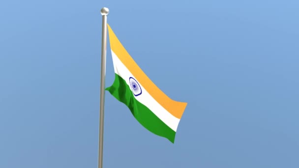 Indische Flagge Auf Fahnenmast Indien Flagge Flattert Wind — Stockvideo