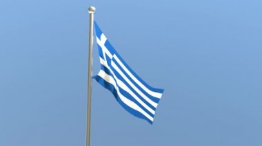 Bayrak direğinde Yunan bayrağı. Yunanistan bayrağı rüzgarda dalgalanıyor.
