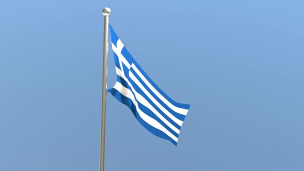 Greek Flag Flagpole Greece Flag Fluttering Wind — 图库视频影像