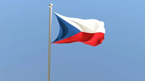 捷克共和国国旗挂在旗杆上 捷克国旗在风中飘扬 3D渲染 — 图库照片