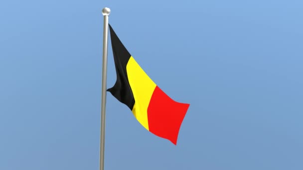 Belgian Flag Flagpole Belgium Flag Fluttering Wind — Stock Video