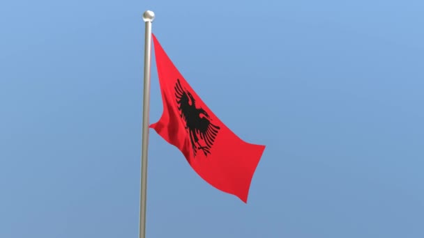 Albanian Flag Flagpole Albania Flag Fluttering Wind — Stockvideo