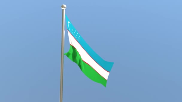 Uzbecká Vlajka Stožáru Uzbekistánská Vlajka Vlaje Větru — Stock video