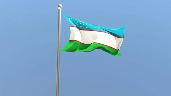 Uzbek Flag Flagpole Uzbekistan Flag Fluttering Wind Render — Stock Photo, Image