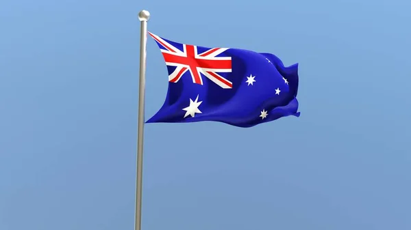 旗杆上挂着澳大利亚国旗 澳大利亚国旗在风中飘扬 3D渲染 — 图库照片