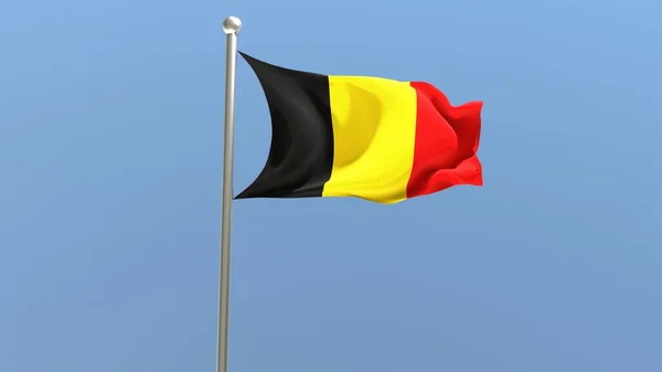 Belgian Flag Flagpole Belgium Flag Fluttering Wind Render — Stock Photo, Image