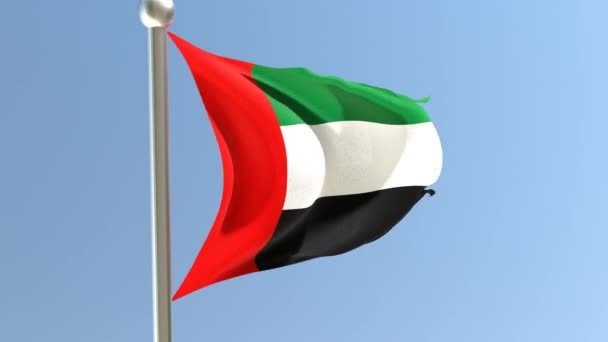 United Arab Emirates Flag Flagpole Uae Flag Fluttering Wind — Stockvideo