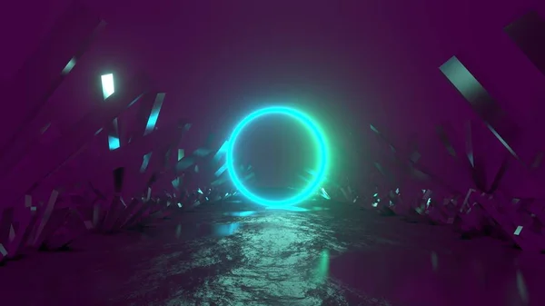 Abstract Neon Background Glowing Circle Crystals Render — Stock Fotó