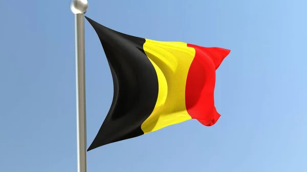 旗杆上挂比利时国旗比利时国旗在风中飘扬 3D渲染 — 图库照片