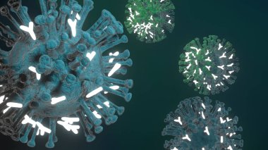 Coronavirus hücreleri. Covid-19 cesetleri. 3 Boyutlu Hazırlama.