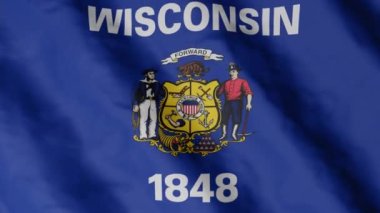 Wisconsin eyaleti bayrağı rüzgarda sallanıyor. Video görüntüleri.