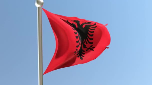 Albanian Flag Flagpole Albania Flag Fluttering Wind — Stockvideo