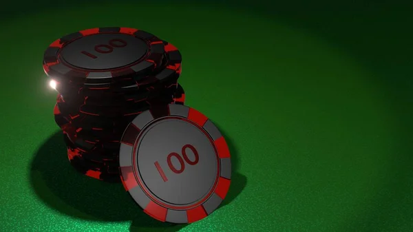 Poker Chips Goktafel Casino Concept Weergave — Stockfoto