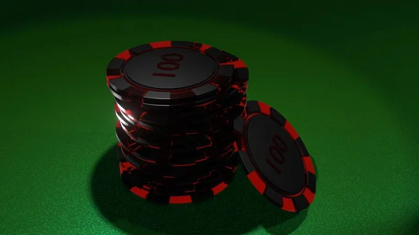 Poker Chips Goktafel Casino Concept Weergave — Stockfoto