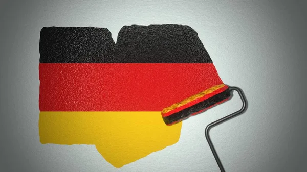 Κύλινδρος Βάφει Τον Τοίχο Χρώματα Της Γερμανικής Σημαίας Ταξιδιωτική Ιδέα — Φωτογραφία Αρχείου