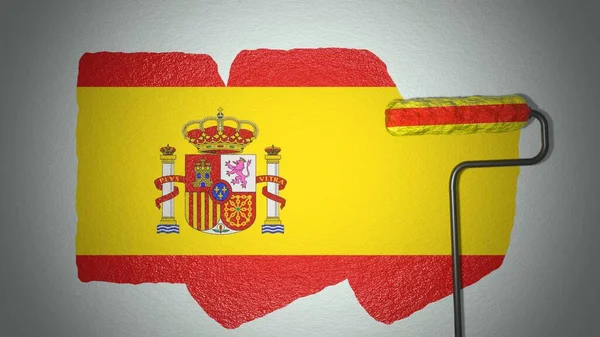 Roller Paints Wall Colors Spain Flag Travel Concept Render — Stockfoto