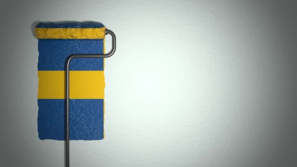 Roller Paints Wall Colors Swedish Flag Travel Concept Sweden — Vídeos de Stock