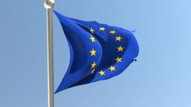 Bayrak direğinde Avrupa Birliği bayrağı. Avrupa bayrağı rüzgarda dalgalanıyor.