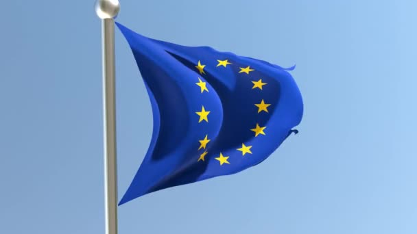 European Union Flag Flagpole Europe Flag Fluttering Wind — 图库视频影像