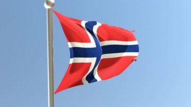 Bayrak direğinde Norveç bayrağı. Norveç bayrağı rüzgarda dalgalanıyor.