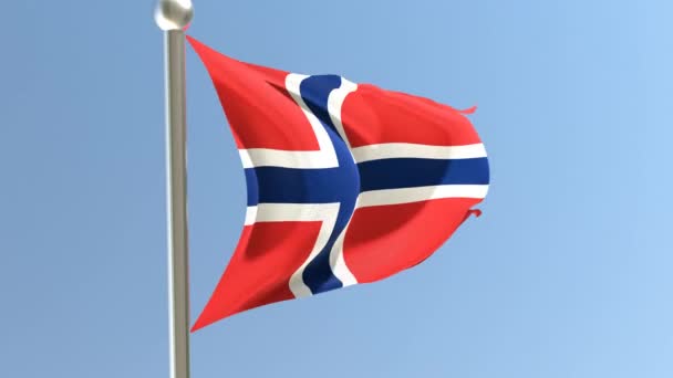Norsk Flagga Flaggstången Norge Flagga Fladdrar Vinden — Stockvideo