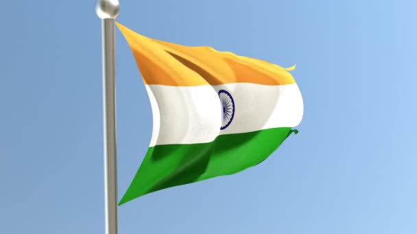 旗杆上的印度国旗印度国旗在风中飘扬 — 图库视频影像