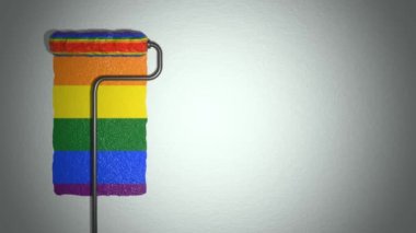 Roller paints the wall in colors of rainbow flag. LGBT.