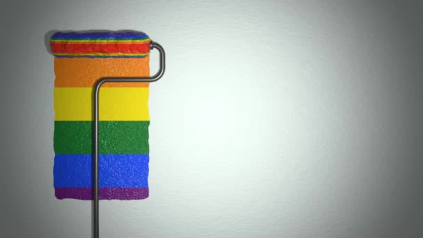 Roller Paints Wall Colors Rainbow Flag Lgbt — Vídeo de Stock
