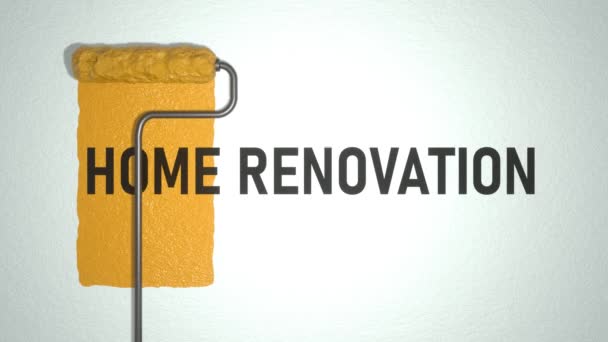 Renovační Koncept Roller Maluje Stěnu Žlutou Barvou Inscription Renovace Domů — Stock video