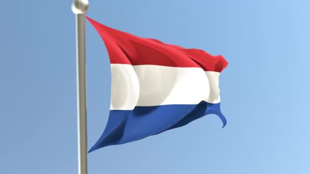 Holland Zászló Zászlórúdon Hollandia Zászló Lengett Szélben — Stock videók