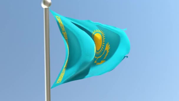 Kazachska Flaga Wisi Wietrze Kazachstańska Flaga Narodowa Biegun Flagowy — Wideo stockowe